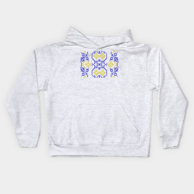 Ukrainian motive. Folk embroidery yellow blue Kids Hoodie by sonaart